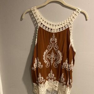 Ultra Pink Brown Tank Top with White Lace
